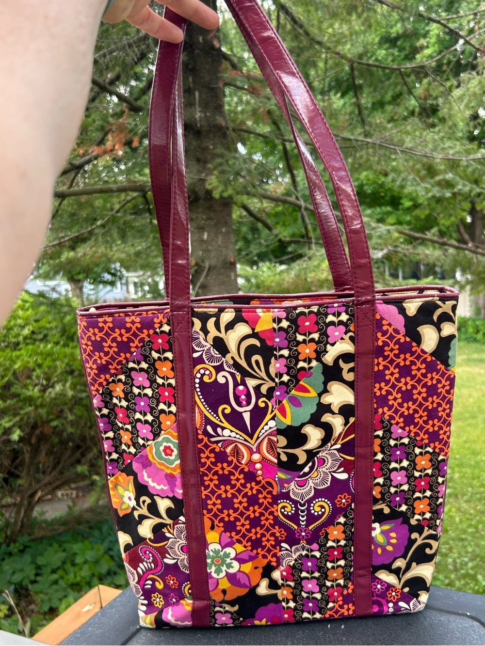 Vera Bradley Bag Suzani Floral Patchwork Purse Tote Bag Plum